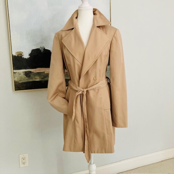 I.N.C INTERNATIONAL CONCEPTS trenchcoat tan, pockets women's size LG knee length - Picture 2 of 5